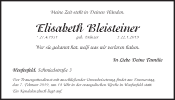 Traueranzeige von Elisabeth Bleisteiner von Hersbrucker Zeitung