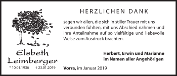 Traueranzeige von Elsbeth Leimberger von Hersbrucker Zeitung