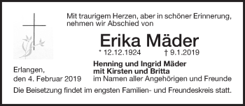 Traueranzeige von Erika Mäder von Pegnitz-Zeitung