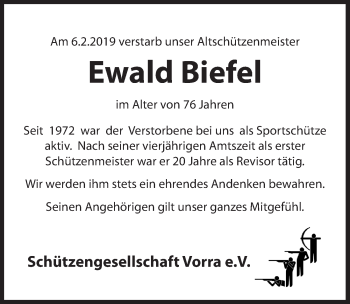Traueranzeige von Ewald Biefel von Hersbrucker Zeitung