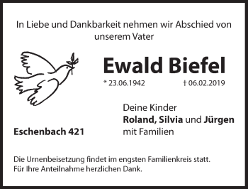 Traueranzeige von Ewald Biefel von Hersbrucker Zeitung