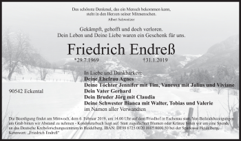 Traueranzeige von Friedrich Endreß von Pegnitz-Zeitung