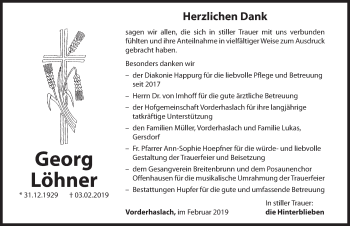 Traueranzeige von Georg Löhner von Hersbrucker Zeitung