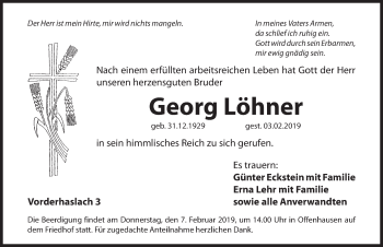 Traueranzeige von Georg Löhner von Hersbrucker Zeitung