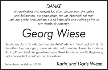 Traueranzeige von Georg Wiese von Hersbrucker Zeitung
