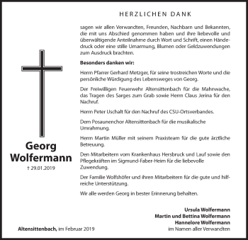 Traueranzeige von Georg Wolfermann von Hersbrucker Zeitung