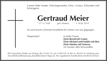 Traueranzeige von Gertraud Meier von Pegnitz-Zeitung