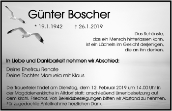Traueranzeige von Günter Boscher von Der Bote