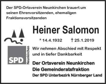 Traueranzeige von Heinrich Salomon von Pegnitz-Zeitung