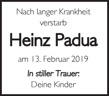 Traueranzeige von Heinz Padua von Pegnitz-Zeitung