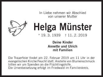 Traueranzeige von Helga Münster von Der Bote