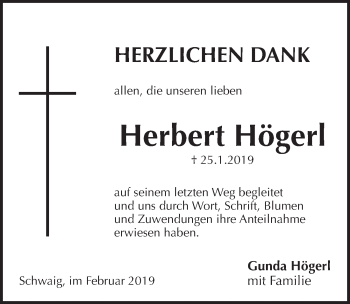 Traueranzeige von Herbert Högerl von Pegnitz-Zeitung