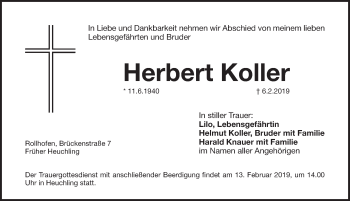 Traueranzeige von Herbert Koller von Pegnitz-Zeitung