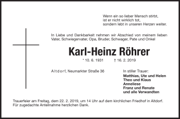 Traueranzeige von Karl-Heinz Röhrer von Der Bote
