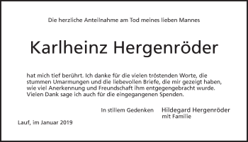 Traueranzeige von Karlheinz Hergenröder von Pegnitz-Zeitung