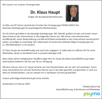 Traueranzeige von Klaus Haupt von Pegnitz-Zeitung