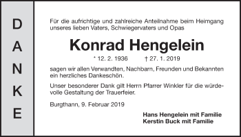 Traueranzeige von Konrad Hengelein von Der Bote