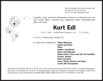 Traueranzeige von Kurt Edl von Der Bote