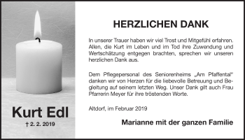 Traueranzeige von Kurt Edl von Der Bote
