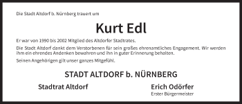 Traueranzeige von Kurt Edl von Der Bote