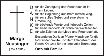 Traueranzeige von Marga Neusinger von Pegnitz-Zeitung