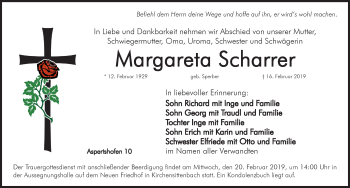 Traueranzeige von Margareta Scharrer von Hersbrucker Zeitung