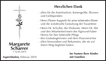 Traueranzeige von Margarete Scharrer von Hersbrucker Zeitung