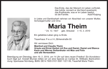 Traueranzeige von Maria Theim von Der Bote
