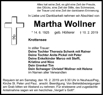 Traueranzeige von Martha Wollner von Hersbrucker Zeitung