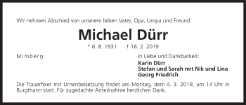 Traueranzeige von Michael Dürr von Der Bote