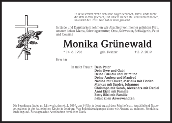 Traueranzeige von Monika Grünewald von Der Bote