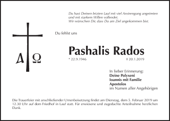 Traueranzeige von Pashalis Rados von Pegnitz-Zeitung