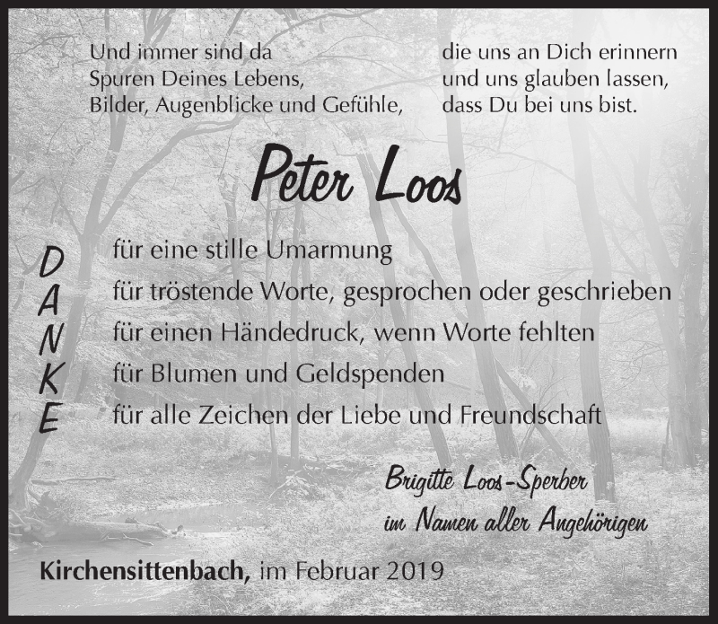  Traueranzeige für Peter Loos vom 23.02.2019 aus Hersbrucker Zeitung