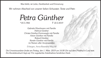 Traueranzeige von Petra Günther von Pegnitz-Zeitung