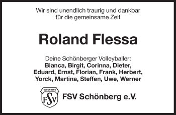 Traueranzeige von Roland Flessa von Pegnitz-Zeitung