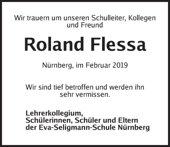 Traueranzeige von Roland Flessa von Pegnitz-Zeitung