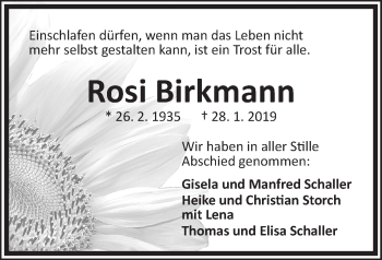 Traueranzeige von Rosi Birkmann von Der Bote