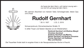 Traueranzeige von Rudolf Gernhart von Der Bote