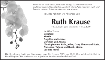 Traueranzeige von Ruth Krause von Pegnitz-Zeitung