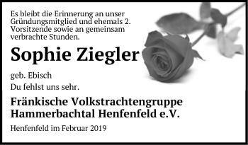 Traueranzeige von Sophie Ziegler von Pegnitz-Zeitung