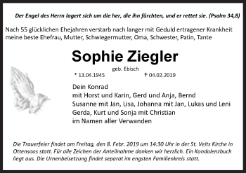 Traueranzeige von Sophie Ziegler von Hersbrucker Zeitung