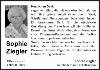 Traueranzeige von Sophie Ziegler von Pegnitz-Zeitung