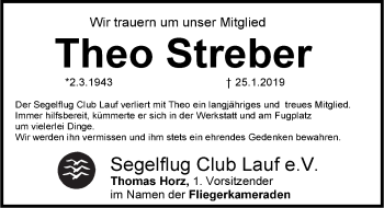 Traueranzeige von Theo Streber von Pegnitz-Zeitung