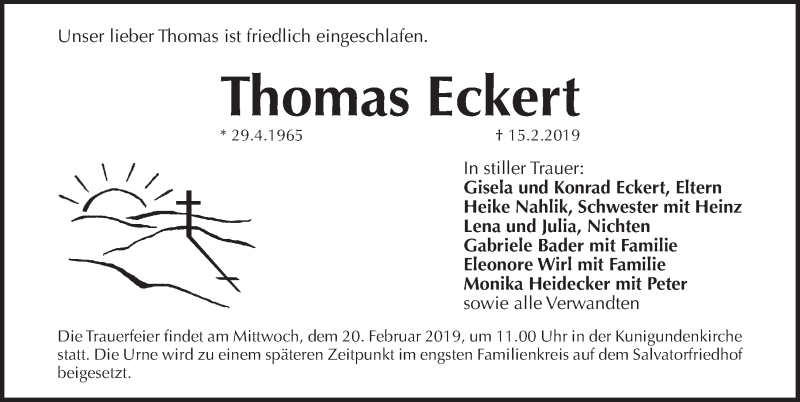  Traueranzeige für Thomas Eckert vom 19.02.2019 aus Pegnitz-Zeitung
