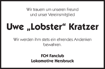Traueranzeige von Uwe Lobster Kratzer von Hersbrucker Zeitung