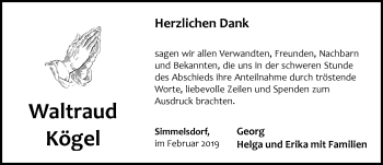 Traueranzeige von Waltraud Kögel von Pegnitz-Zeitung