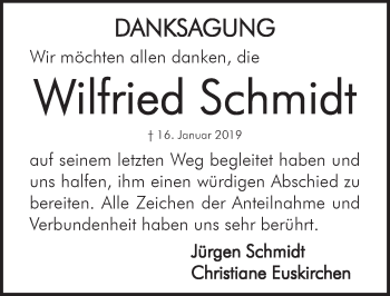 Traueranzeige von Wilfried Schmidt von Hersbrucker Zeitung