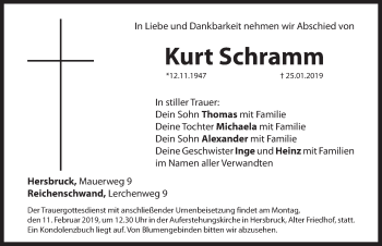 Traueranzeige von Kurt Schramm von Hersbrucker Zeitung