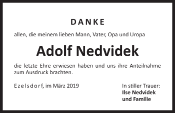 Traueranzeige von Adolf Nedvidek von Der Bote