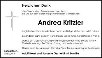 Traueranzeige von Andrea Kritzler von Pegnitz-Zeitung